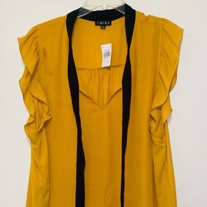 Yellow and black blouse with tie